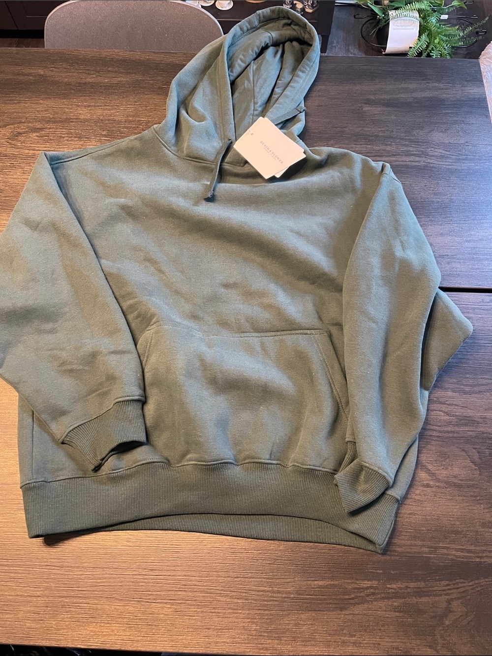 NWT Denim & Flower Olive Pullover Hoodie with Kangaroo Pocket